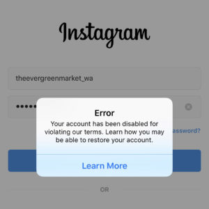 The account disabled notice that more and more cannabis instagram accounts are getting familar with.