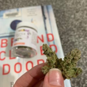 A nug of 4rilla Glue from Hygge Farms in front of Behind Closed Doors by B.A. Paris