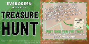 Treasure Hunt promotion where items are marked down around the online menu and listed on this page by store